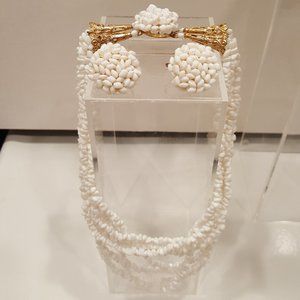 White Vintage Milk beaded Set or Necklace &earring